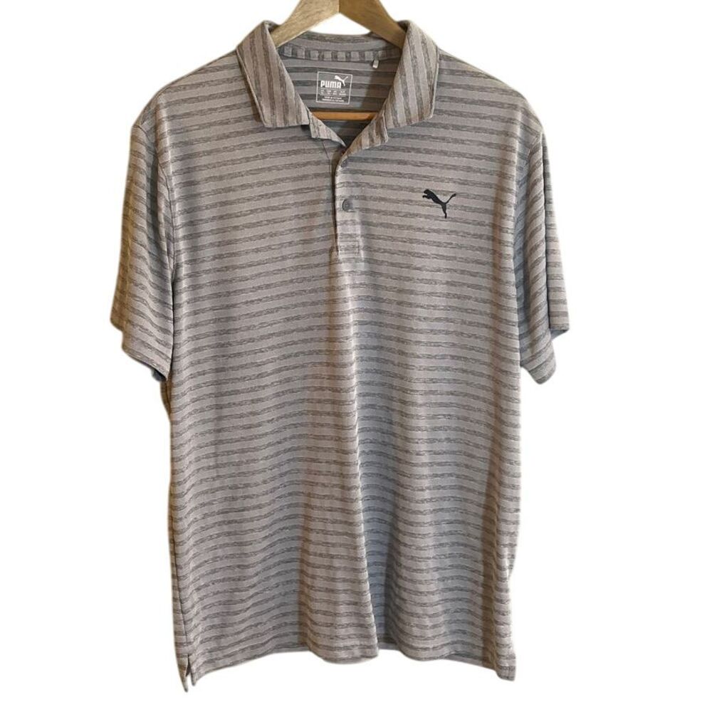 Puma Men's‎ Golf Gray Striped Short Sleeve 3 Button Polo Performance Size XL